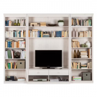 Estante grande para sala em madeira com rack para tv na cor branco lavado  / coleção biblioteca